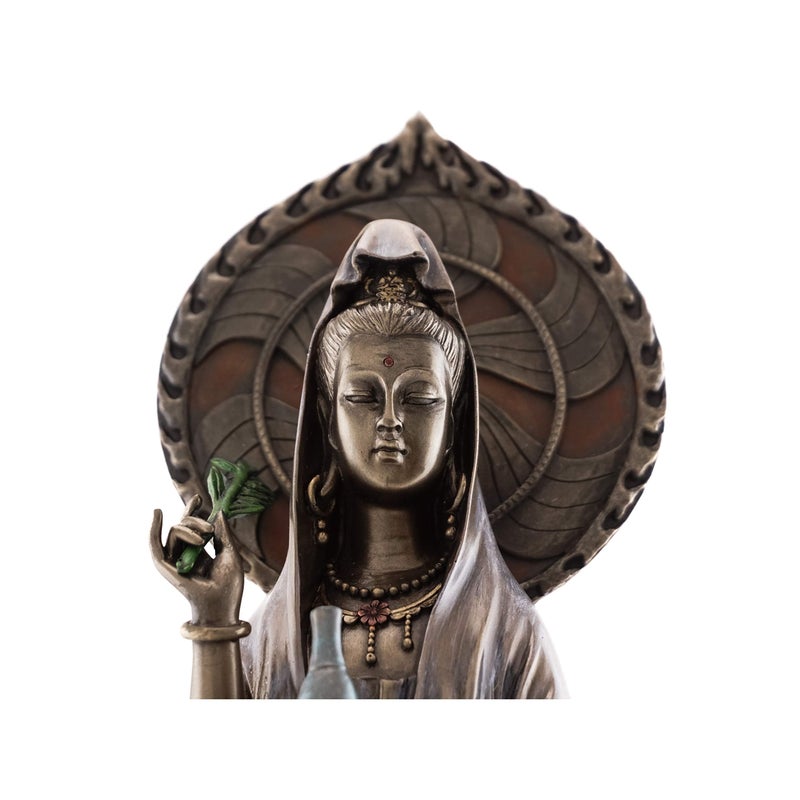 Top Collection Guan Yin Statue Standing on Lotus Pedestal- Quan Yin East Asian Goddess of Compassion and Mercy Sculpture in Premium Cold Cast Bronze - 16.75-Inch Collectible Meditating Buddha Figurine - Image 5